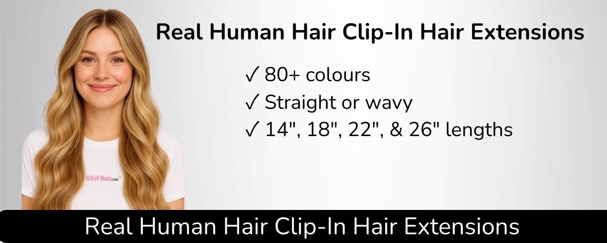 Human hair clip-in hair extensions