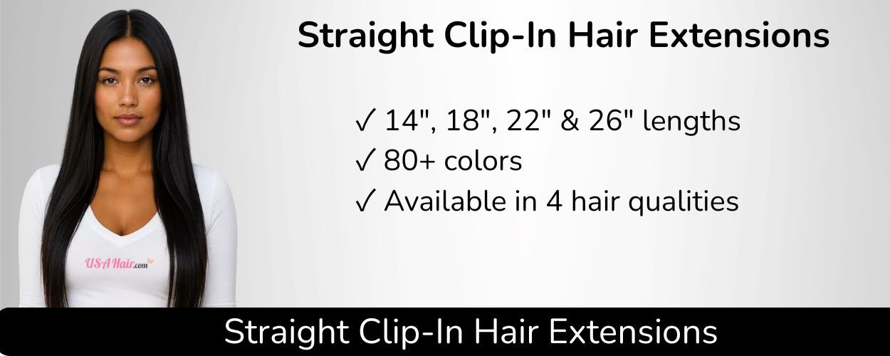 Straight clip-in hair extensions