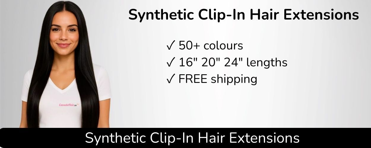 Synthetic hair clip-in hair extensions