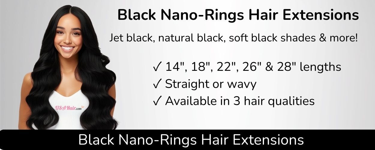Black nano-rings hair extensions