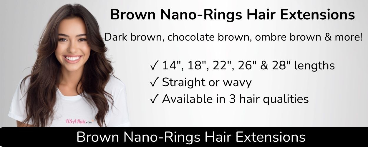 Brown nano-rings hair extensions