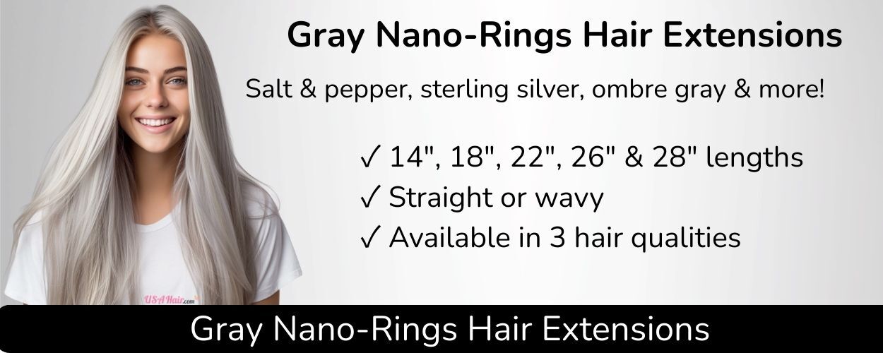 Gray nano-rings hair extensions