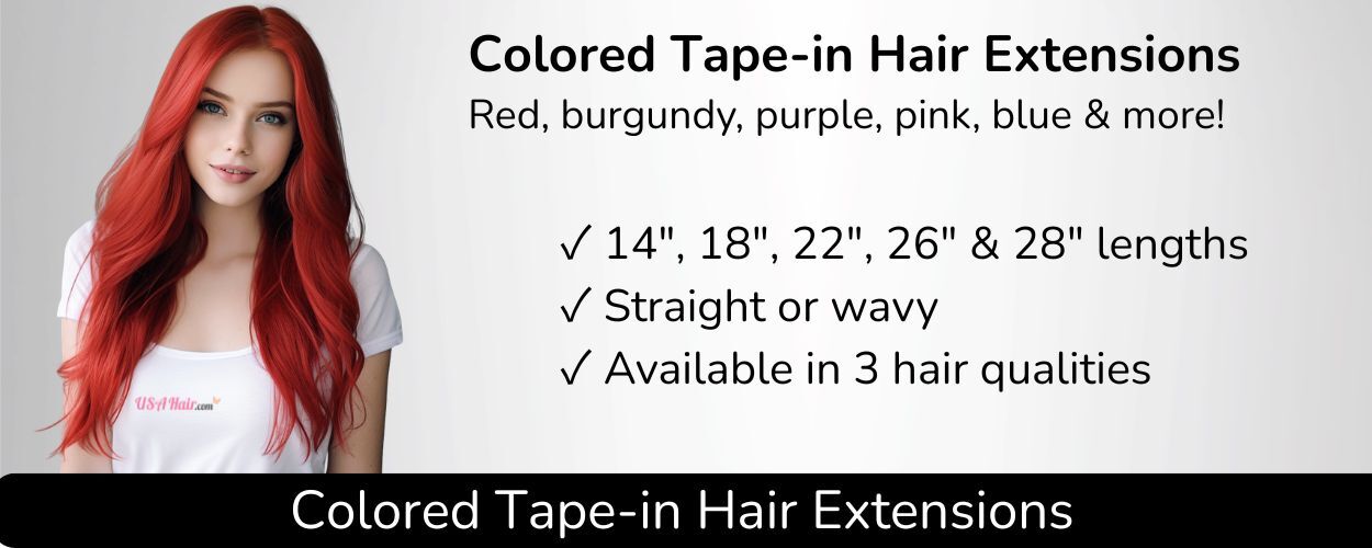 Colored tape-in hair extensions