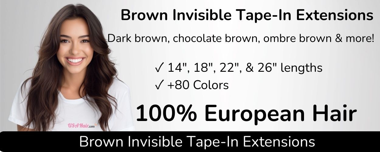 Brown invisible tape-in hair extensions