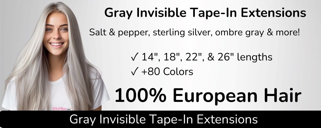 Gray invisible tape-in hair extensions