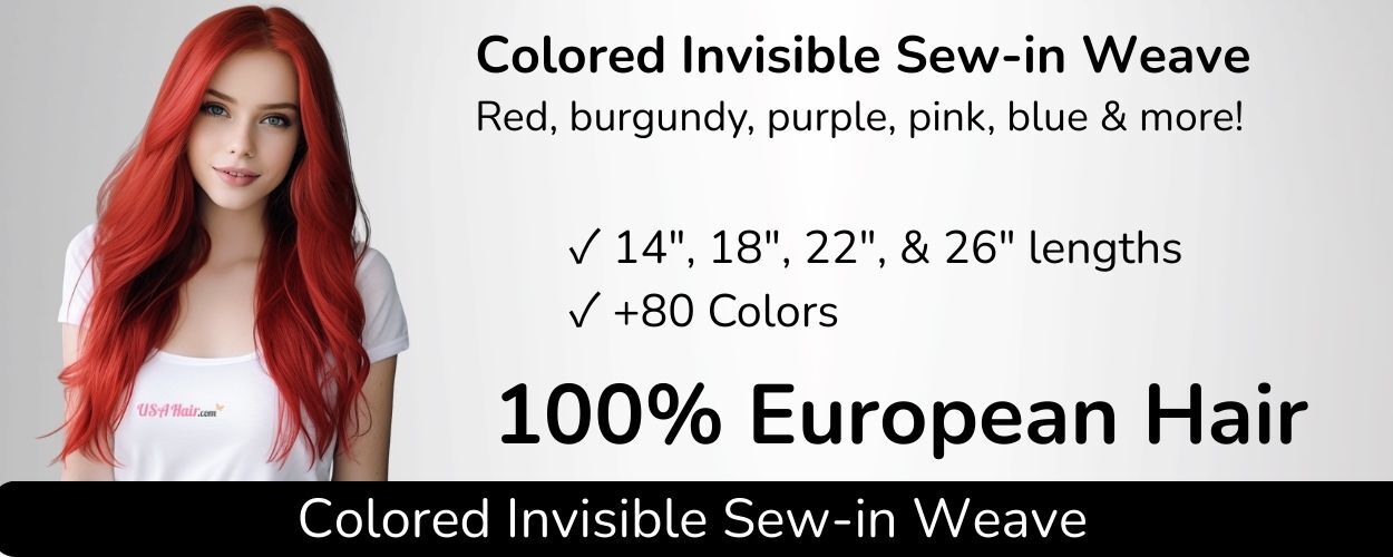 Colored invisible sew-in weave hair extensions