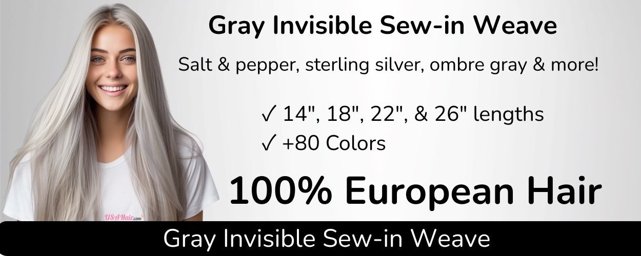 Gray invisible sew-in weave hair extensions