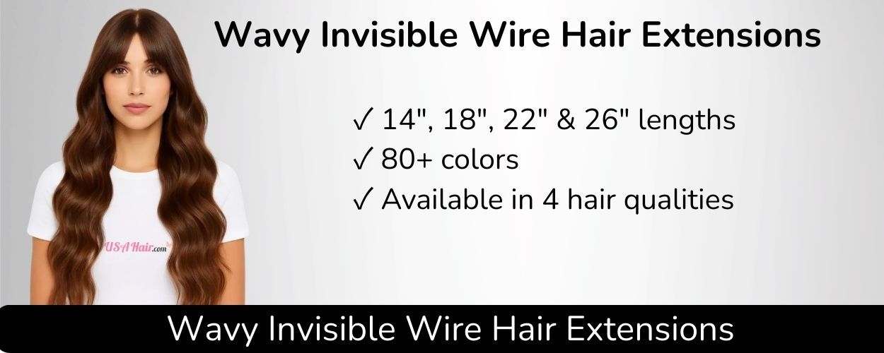 Wavy invisible wire hair extensions