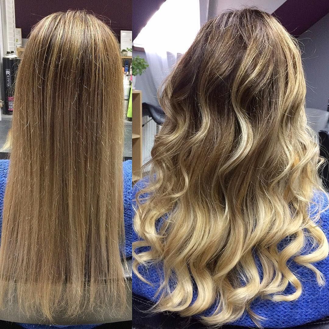 Customer wearing honey brown & ash blonde #12/24 hair extensions