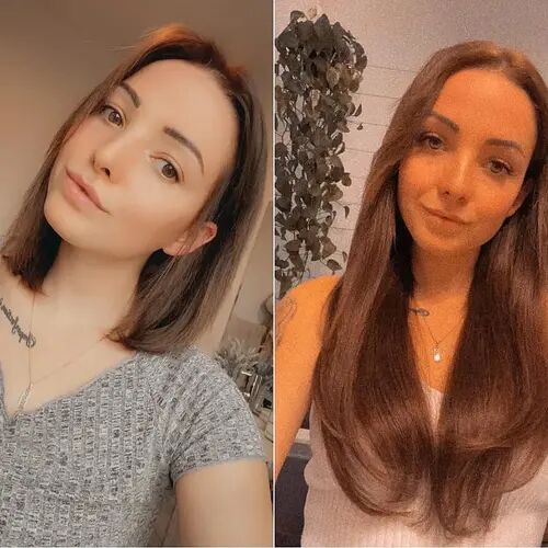 Customer wearing dark brown #2 hair extensions