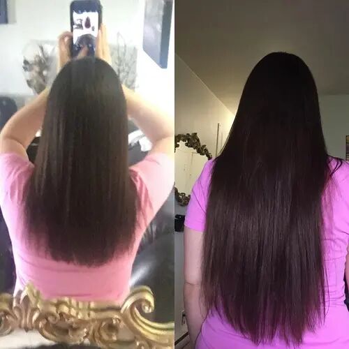 Customer wearing dark brown #2 hair extensions