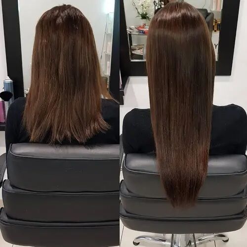Customer wearing dark brown #2 hair extensions