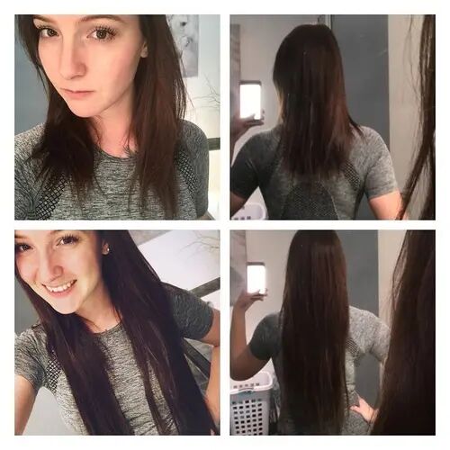 Customer wearing dark brown #2 hair extensions