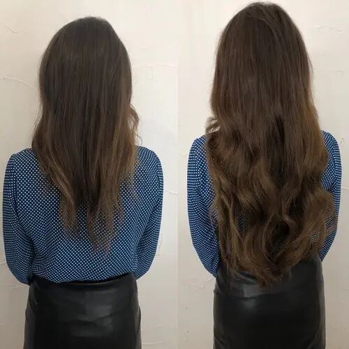 Customer wearing dark brown #2 hair extensions