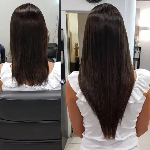 Customer wearing dark brown #2 hair extensions