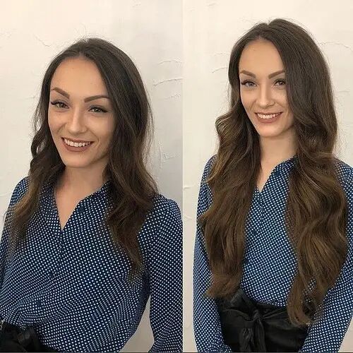 Customer wearing dark brown #2 hair extensions