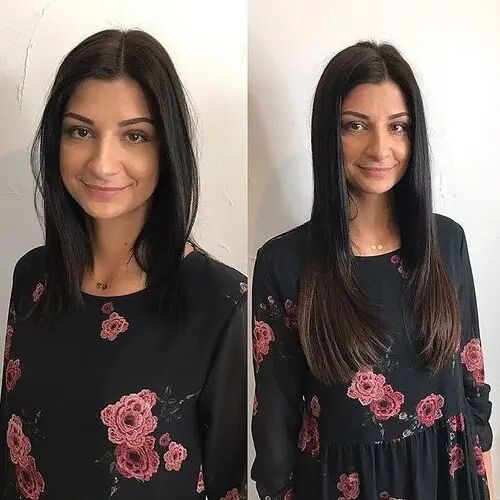 Customer wearing dark brown #2 hair extensions
