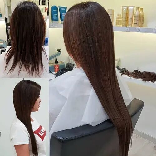 Customer wearing dark brown #2 hair extensions