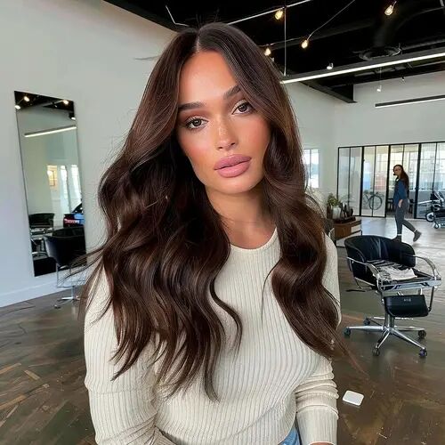Customer wearing dark brown #2 hair extensions