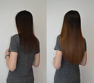 Customer wearing chestnut brown #6 hair extensions
