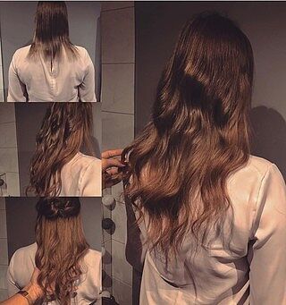 Customer wearing chestnut brown #6 hair extensions