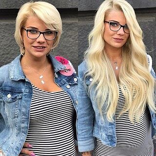 Customer wearing bleach blonde #613 hair extensions