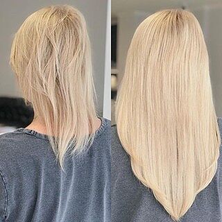 Customer wearing bleach blonde #613 hair extensions