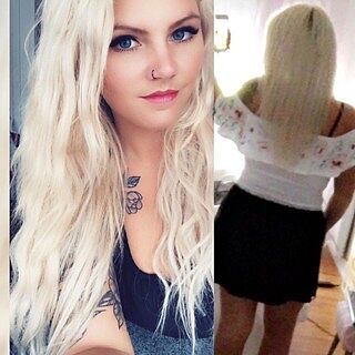 Customer wearing bleach blonde #613 hair extensions
