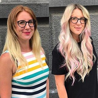 Customer wearing bleach blonde #613 hair extensions