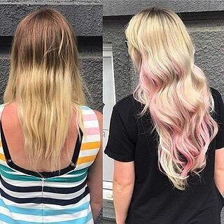 Customer wearing bleach blonde #613 hair extensions