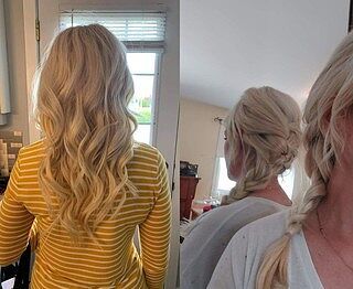 Customer wearing bleach blonde #613 hair extensions