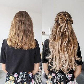 Customer wearing ombre blonde hair extensions