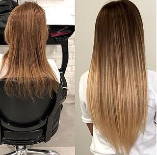 Customer wearing ombre blonde hair extensions