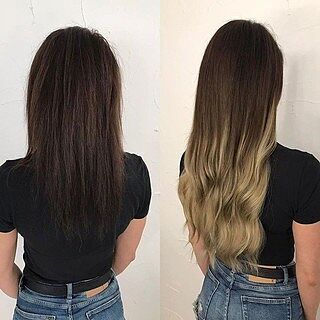 Customer wearing ombre blonde hair extensions
