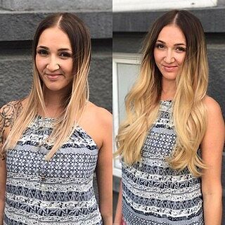 Customer wearing ombre blonde hair extensions