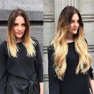 Customer wearing ombre blonde hair extensions