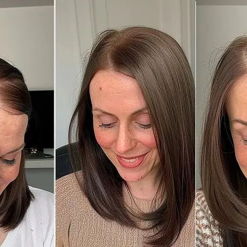 Customer wearing hair toppers