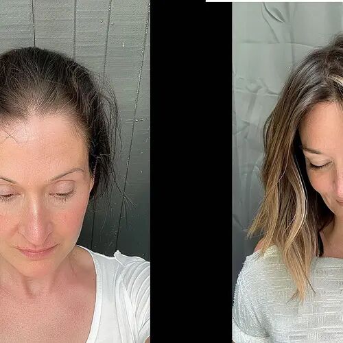 Customer wearing hair toppers