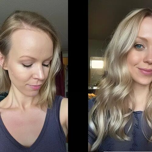 Customer wearing hair toppers