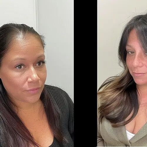 Customer wearing hair toppers